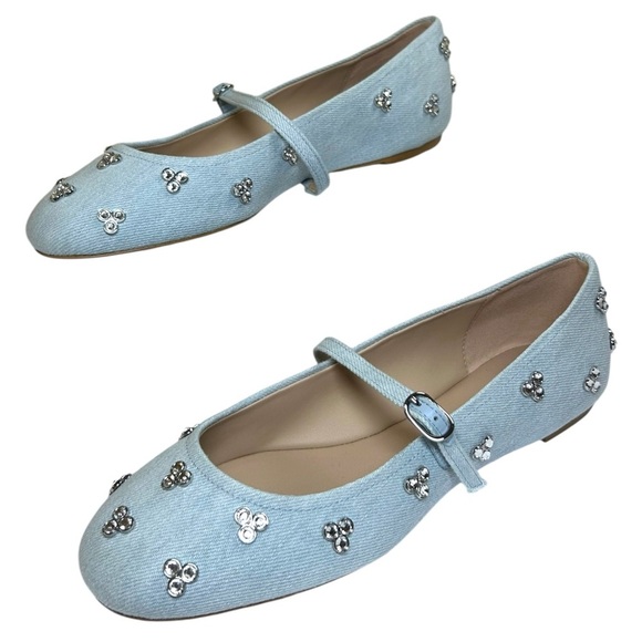 Stuart Weitzman - Women’s ‘Tammy’ Crystal Embellished Mary-Jane Flats Denim 8.5 - Picture 11 of 15